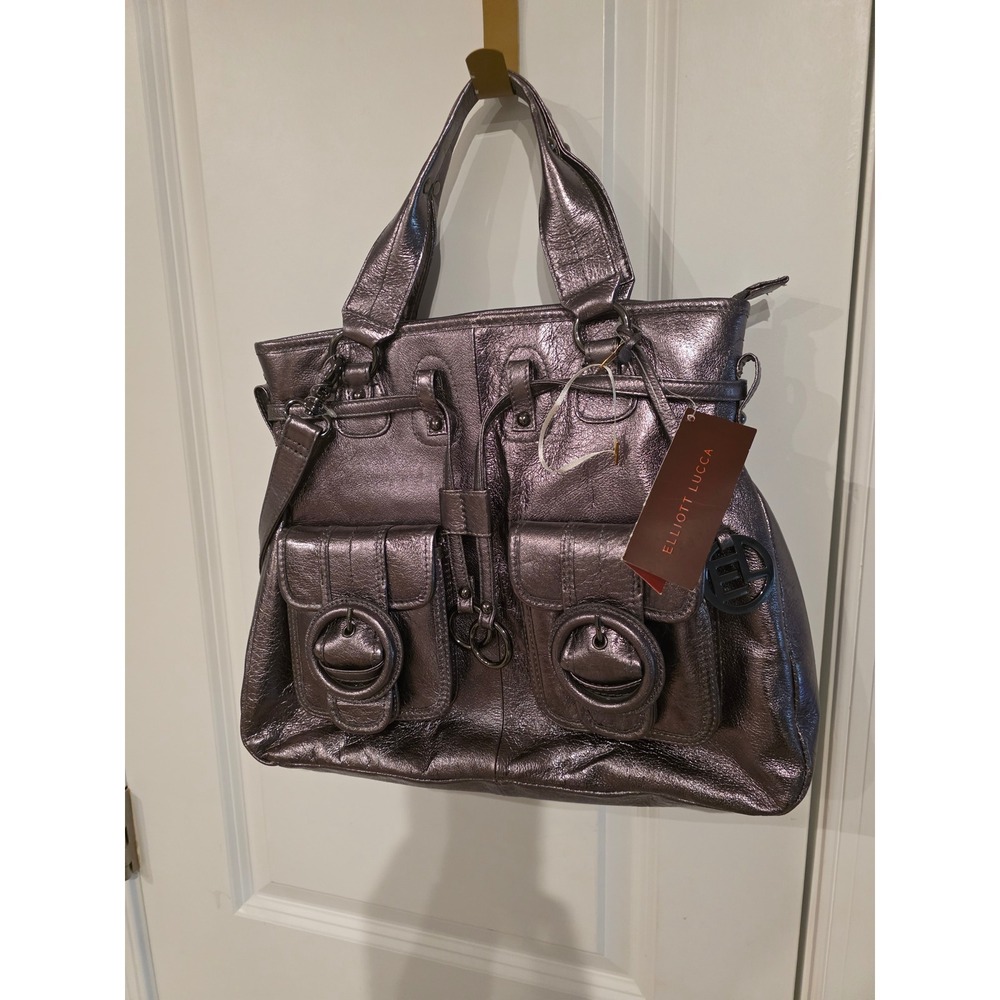 Elliott Lucca Estella Graphite Metallic Leather Hobo Shoulder Bag